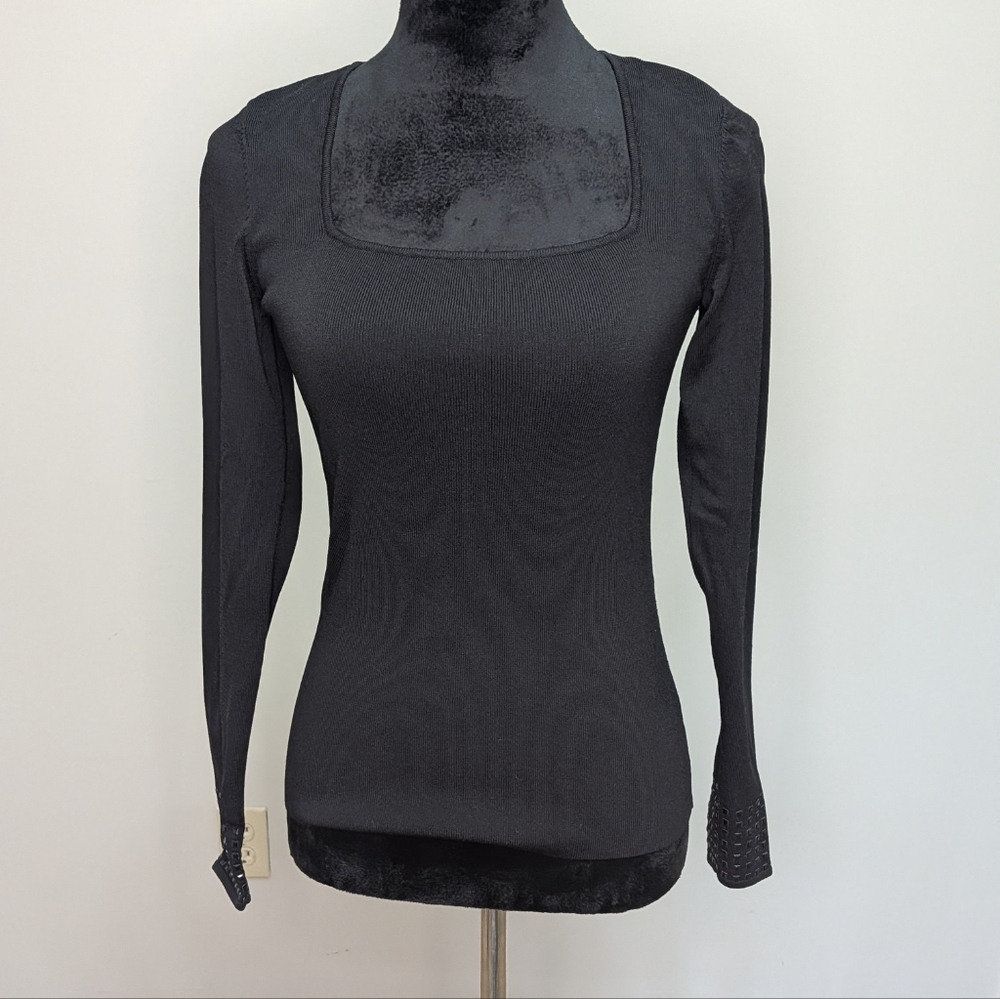 White House Black Market Black Long Sleeve Square Neck Top Sz Sm Gothic Casual